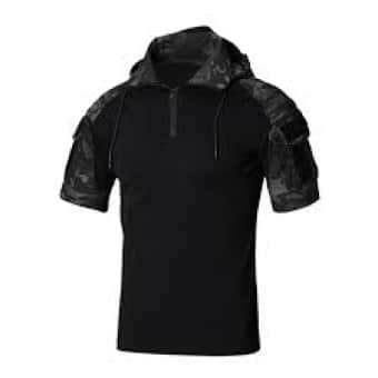 Short sleeve camo combat shirt with hood "Prizrak"