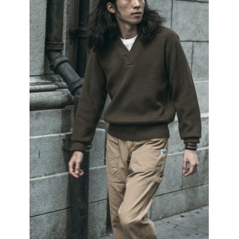 V neck military sweater