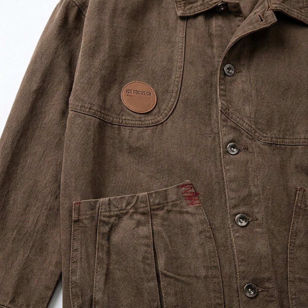 Brown denim military jacket