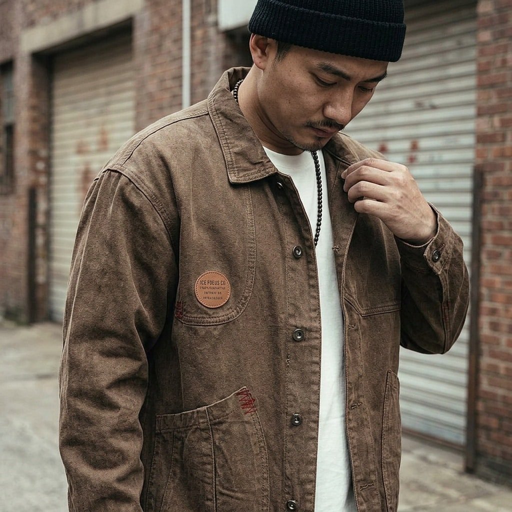 Brown denim military jacket