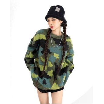 Camo print sweater Y2K
