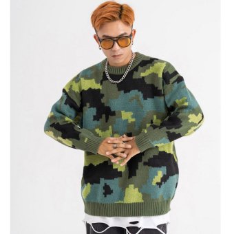 Camo print sweater Y2K