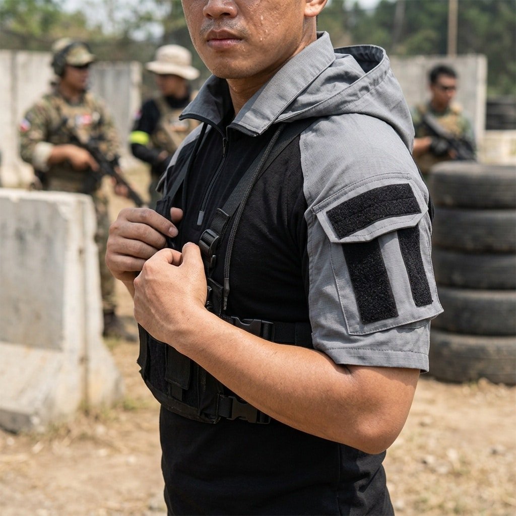 Short sleeve combat shirt with hood “Prizrak”