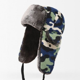 Blue camo trapper hat