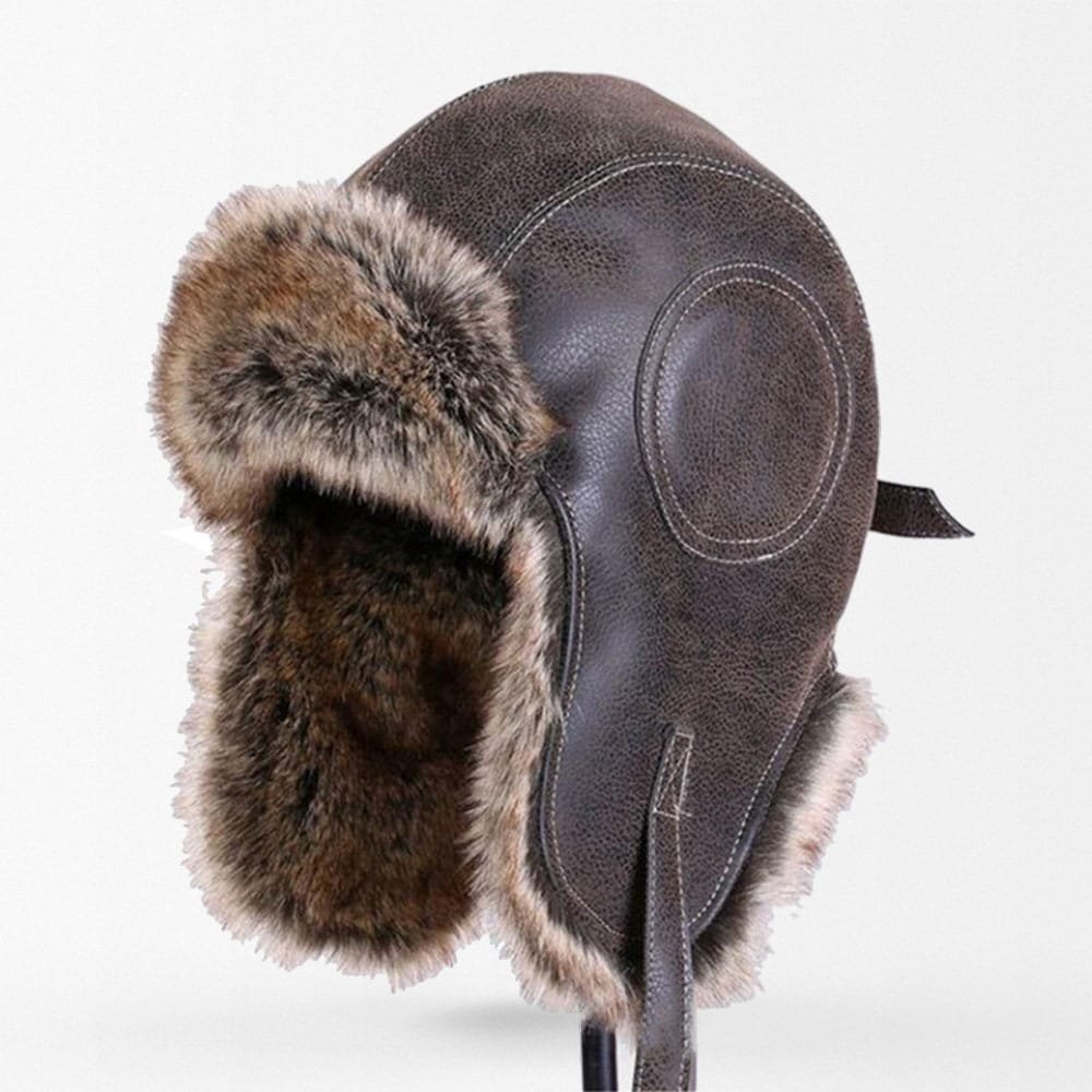 Brown leather ushanka