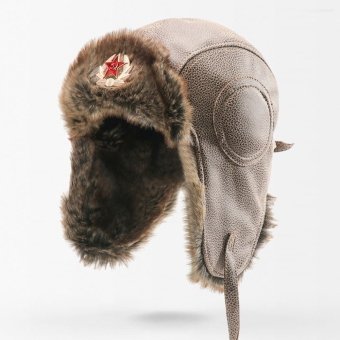 Leather russian winter hat
