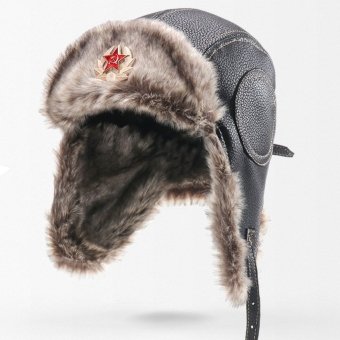 Leather russian winter hat