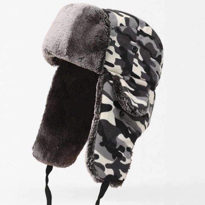 White camo trapper hat