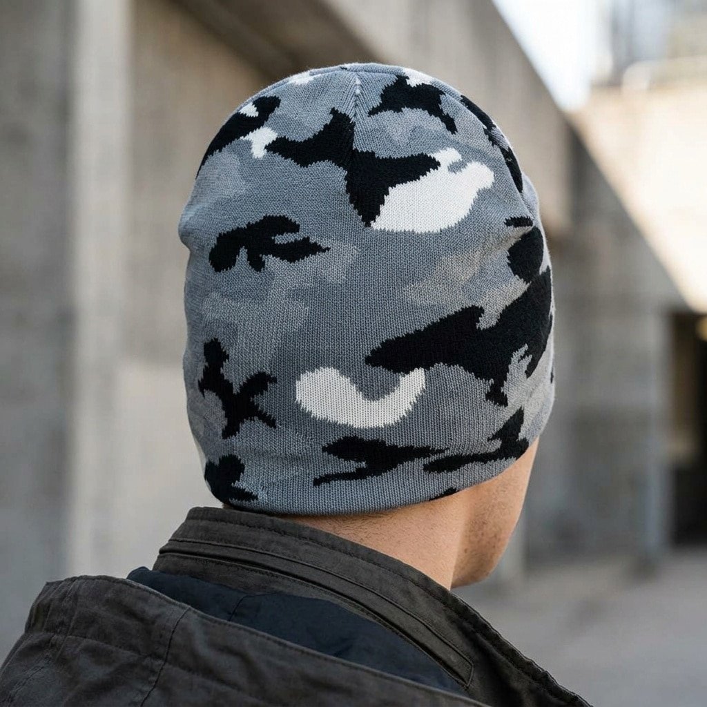 Grey camo knit beanie
