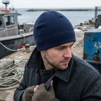Navy blue fleece beanie