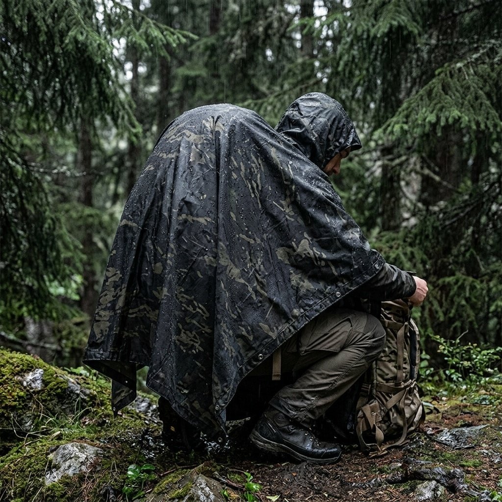 Multicam black tactical poncho