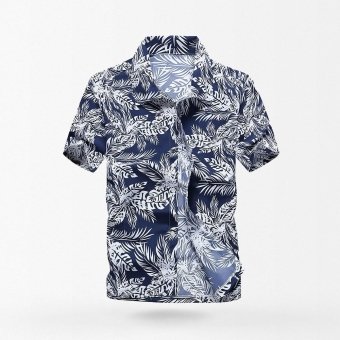 blue hawaiian shirt with leaves
