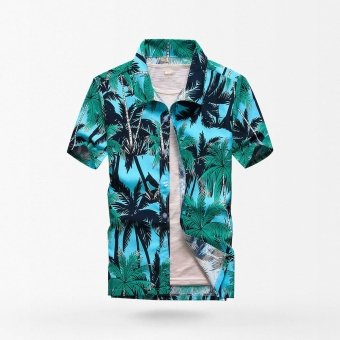 blue palm tree hawaiian shirt