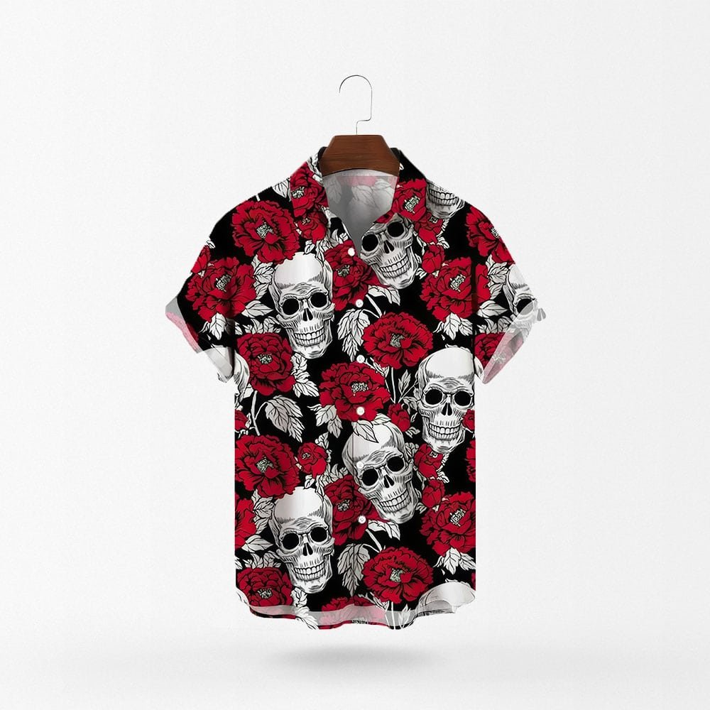 hawaiian shirt with skull flowers