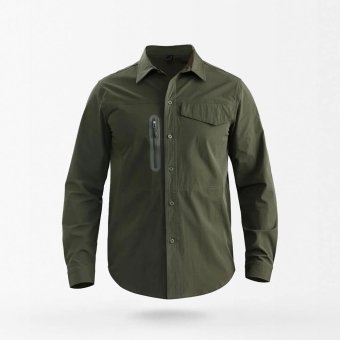 military button up shirt with zip pocket