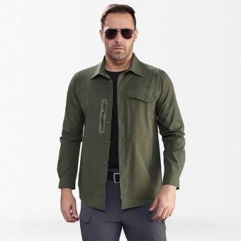 military button up shirt with zip pocket
