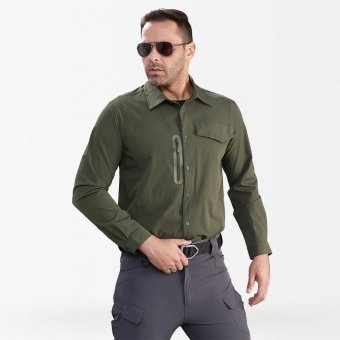military button up shirt with zip pocket
