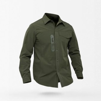 military button up shirt with zip pocket