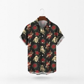 roses and skulls hawaiian shirt