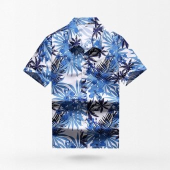 white hawaiian shirt with blue leaves