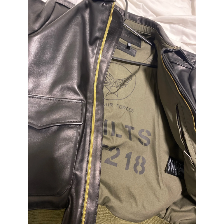 Blouson aviateur Type A2 en cuir doublure olive photo review