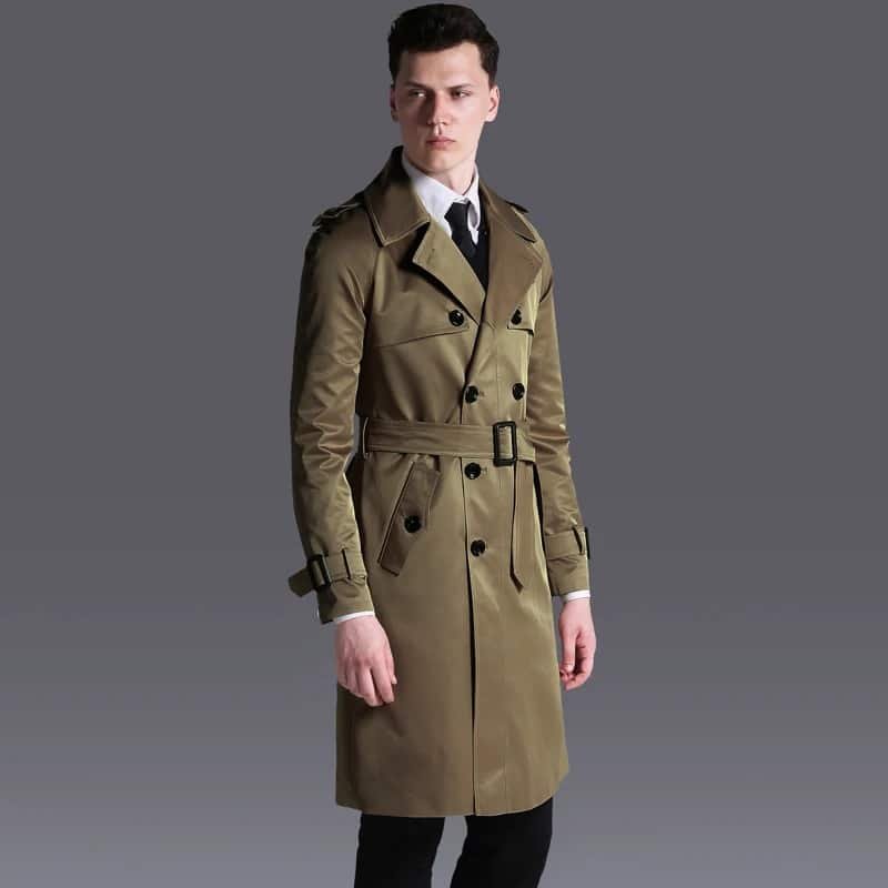 Belted military style trench coat