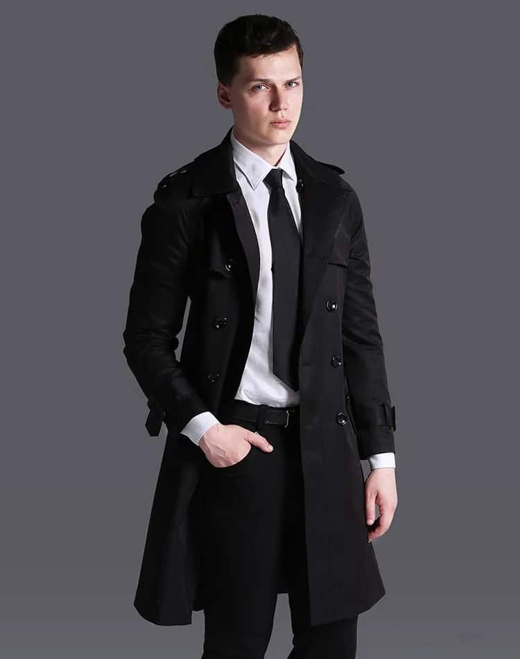 Belted military style trench coat