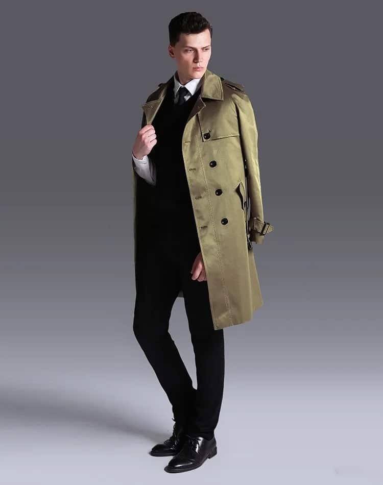 Belted military style trench coat