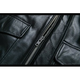 Black B-3 Leather-Bomber Jacket with Fur Collar