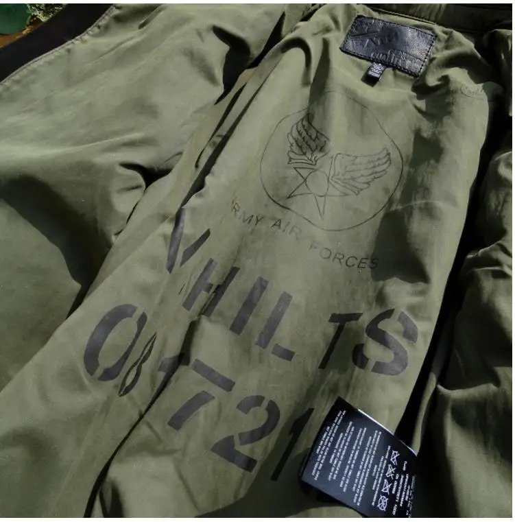 Blouson aviateur Type A2 en cuir doublure olive – Image 9