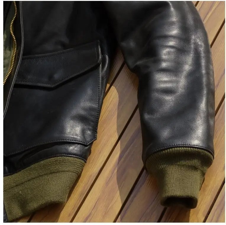 Blouson aviateur Type A2 en cuir doublure olive – Image 8