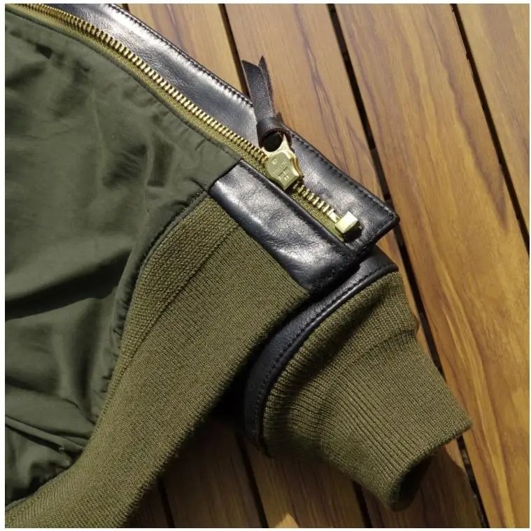 Blouson aviateur Type A2 en cuir doublure olive – Image 6