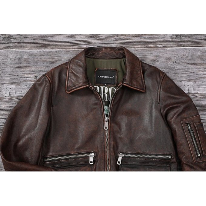 Blouson aviateur vintage en cuir marron – Image 16