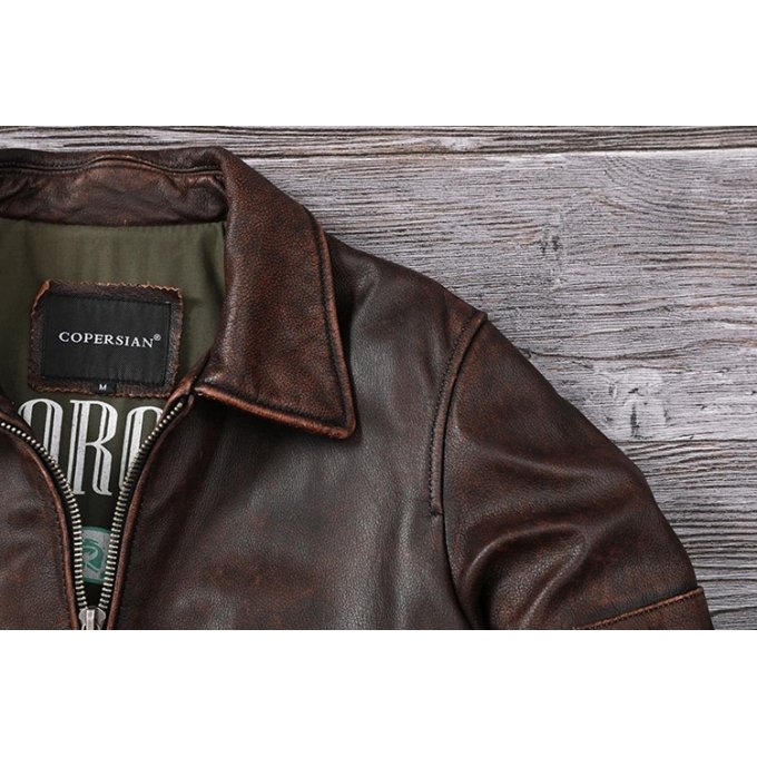 Blouson aviateur vintage en cuir marron – Image 15