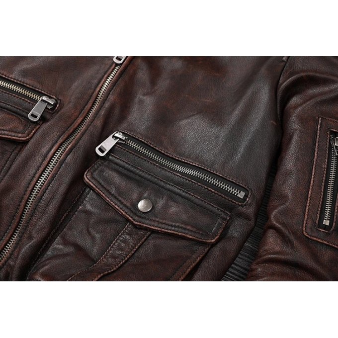 Blouson aviateur vintage en cuir marron – Image 11