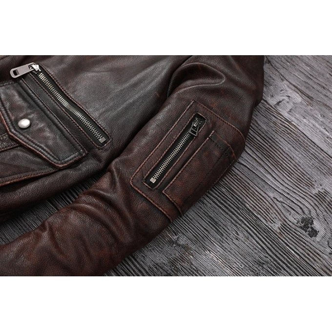 Blouson aviateur vintage en cuir marron – Image 10