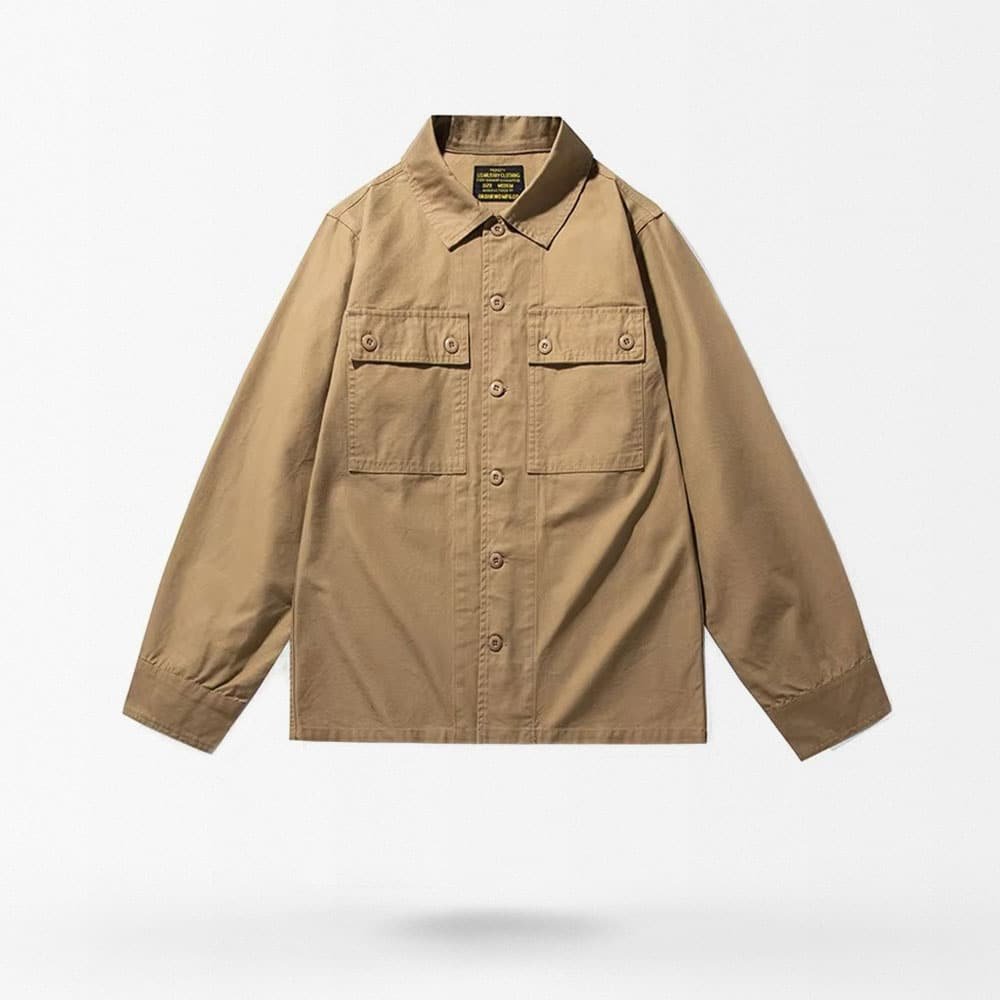 Coyote Tan button up shirt with chest pockets