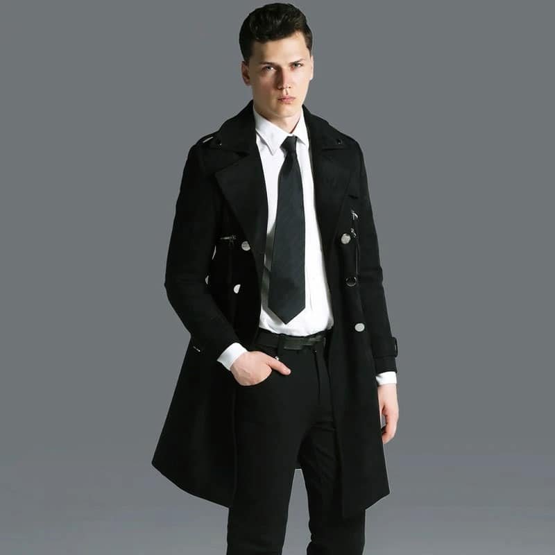 Military style suede trench coat