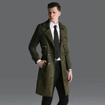 Military style suede trench coat