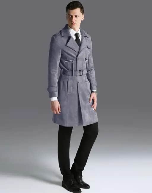 Military style suede trench coat