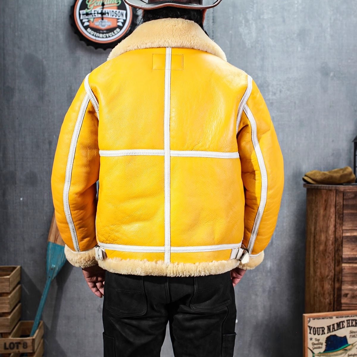Yellow leather bomber jacket B3