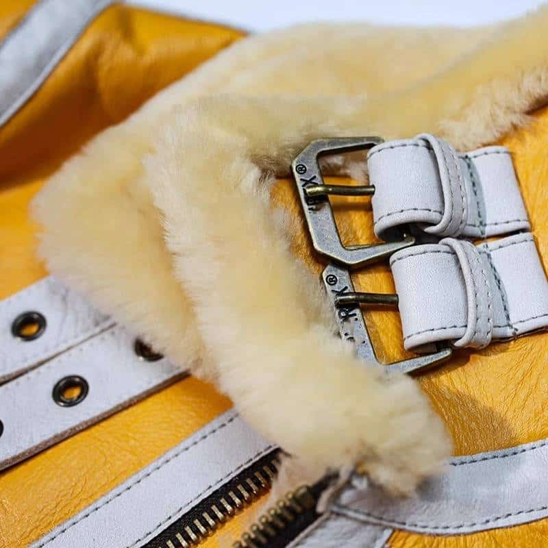 Yellow leather bomber jacket B3