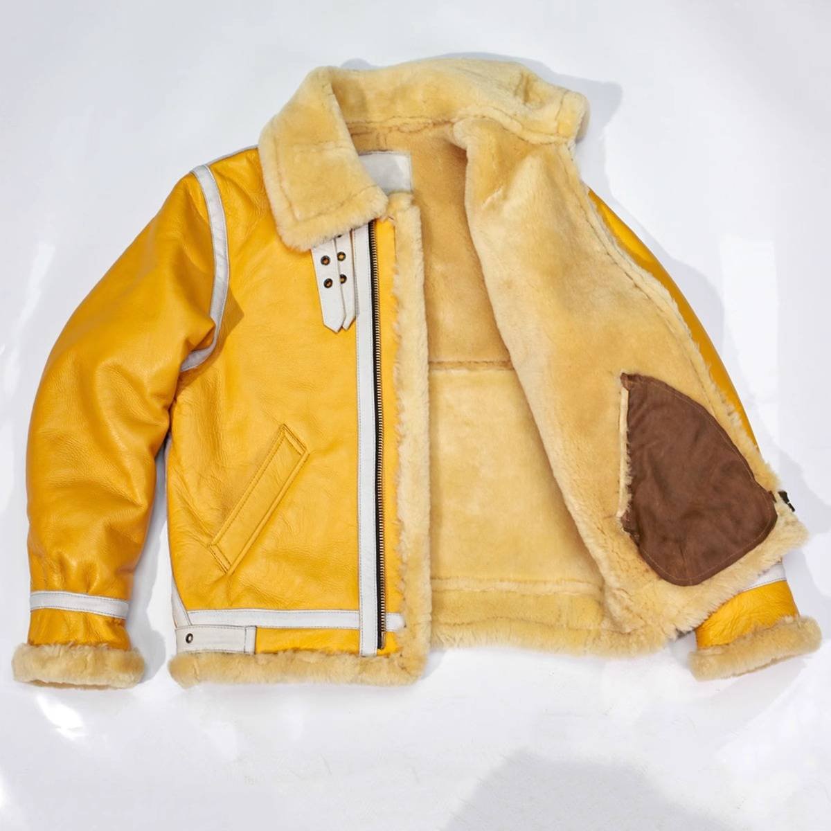 Yellow leather bomber jacket B3