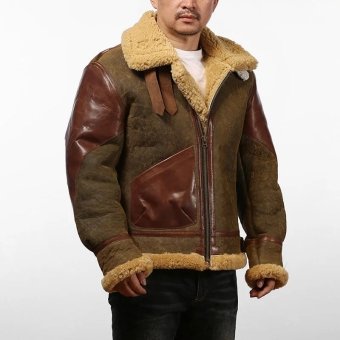 mens b3 military leather bomber fur jacket