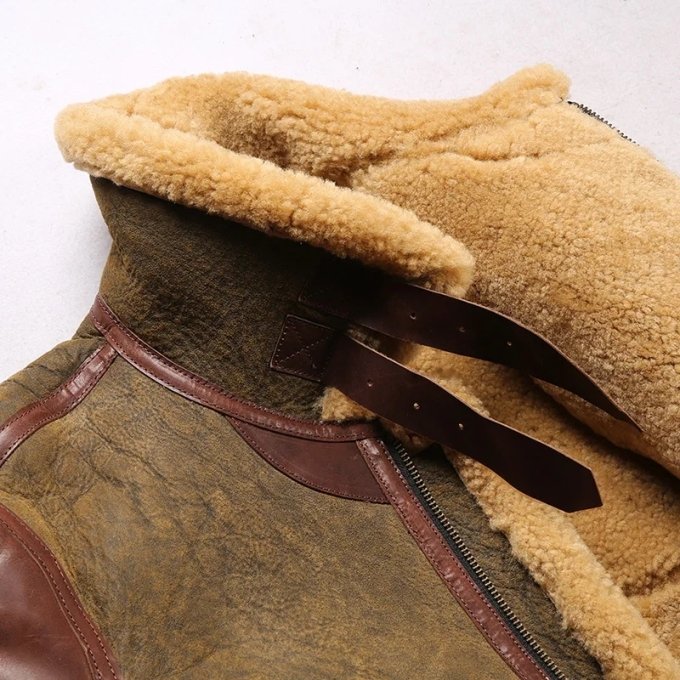 mens b3 military leather bomber fur jacket