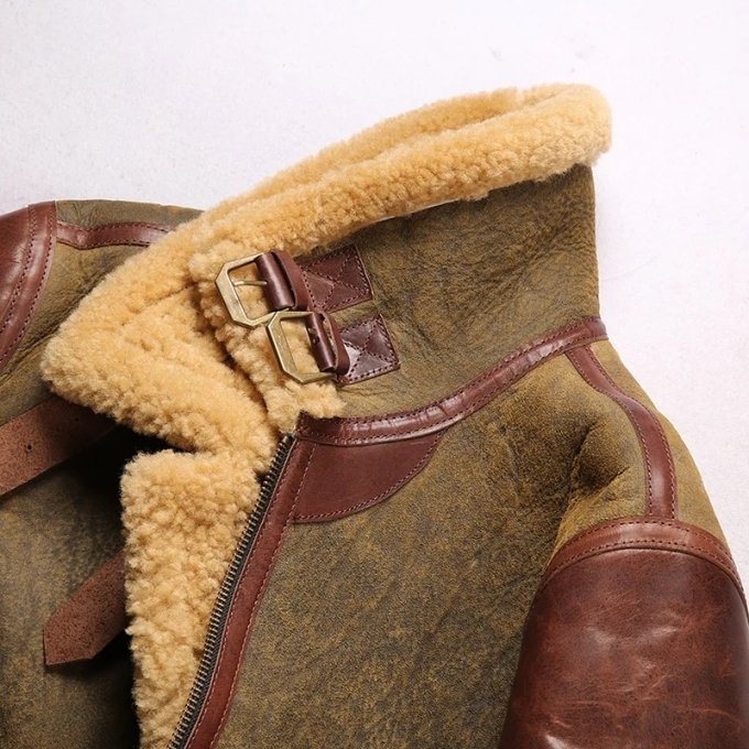 mens b3 military leather bomber fur jacket