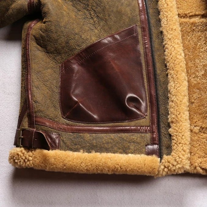 mens b3 military leather bomber fur jacket