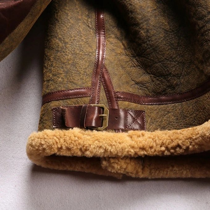 mens b3 military leather bomber fur jacket