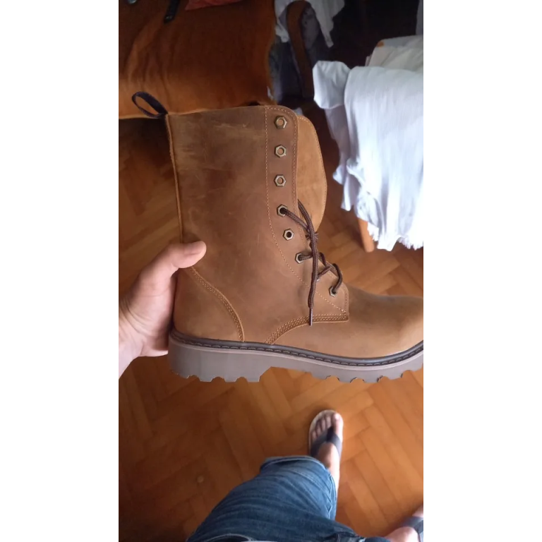 Bottes militaires vintage en cuir marron photo review