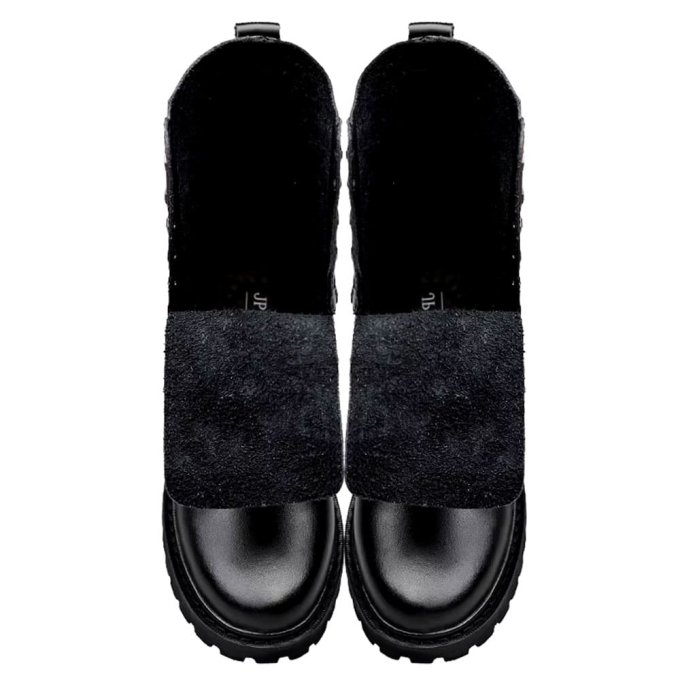 Black leather combat boots